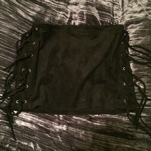 H&M Fringe Suede Black Mini Skirt